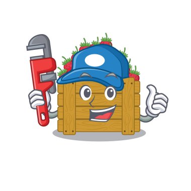 Çizgi film karakteri tasarımında Akıllı Tesisatçı çilek kutusu. Vektör illüstrasyonu