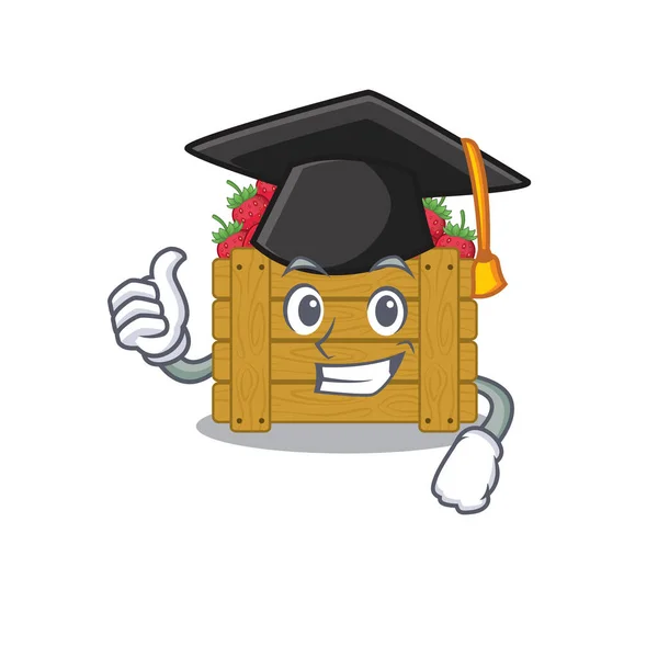 卒業式のための黒い帽子とイチゴの果物の箱の写真 ベクターイラスト — ストックベクタ