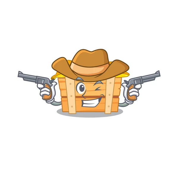 Divertente scatola di frutta banana come un personaggio dei cartoni animati cowboy con pistole — Vettoriale Stock