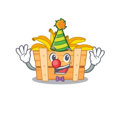 Şirin ve komik palyaço muzlu meyve kutusu çizgi film karakteri maskot stili