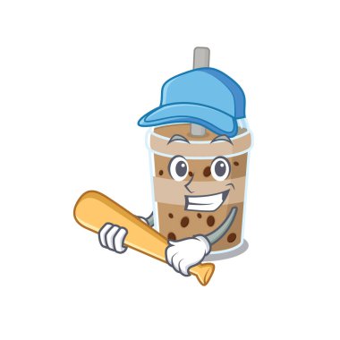 Beyzbol sopasıyla çikolata köpüğü çayının maskot tasarımı.