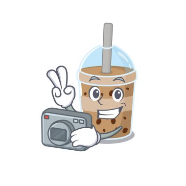 Profesyonel fotoğrafçı olarak çikolata köpüklü çay maskotu tasarımı.