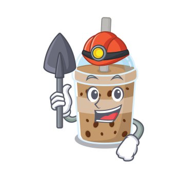 Çikolata köpüklü çay çizgi film karakteri tasarımı yapan harika bir madenci.