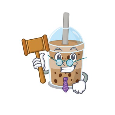 Sevimli gözlük takan karizmatik Yargıç çikolatalı çay çizgi film karakteri tasarımı