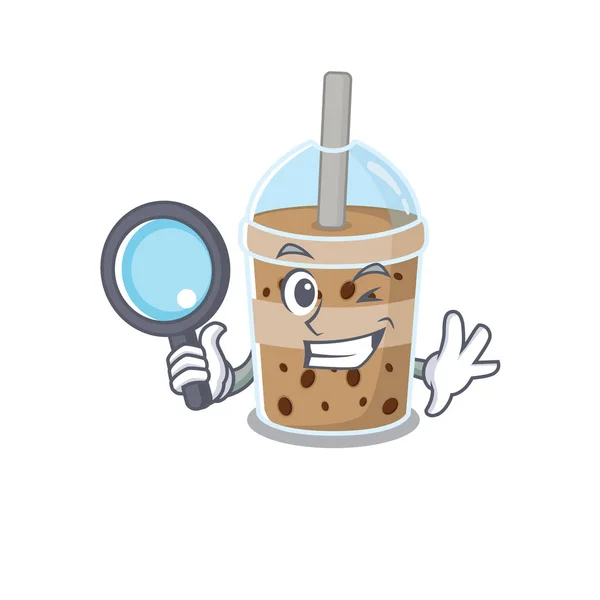 Schokolade Bubble Tea in Smart Detective Bild Charakter-Design — Stockvektor