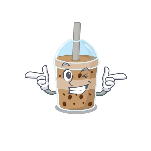 Smiley Schokolade Bubble Tea Cartoon-Design-Stil mit Augenzwinkern — Stockvektor