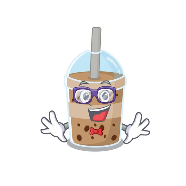 Super Funny Geek Schokolade Bubble Tea Zeichentrickfigur Design — Stockvektor