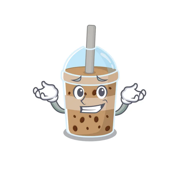 Glückliches Gesicht von Schokolade Bubble Tea Maskottchen Cartoon-Stil — Stockvektor