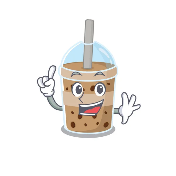 Ein Finger Schokolade Bubble Tea in Maskottchen Cartoon-Charakter-Stil — Stockvektor