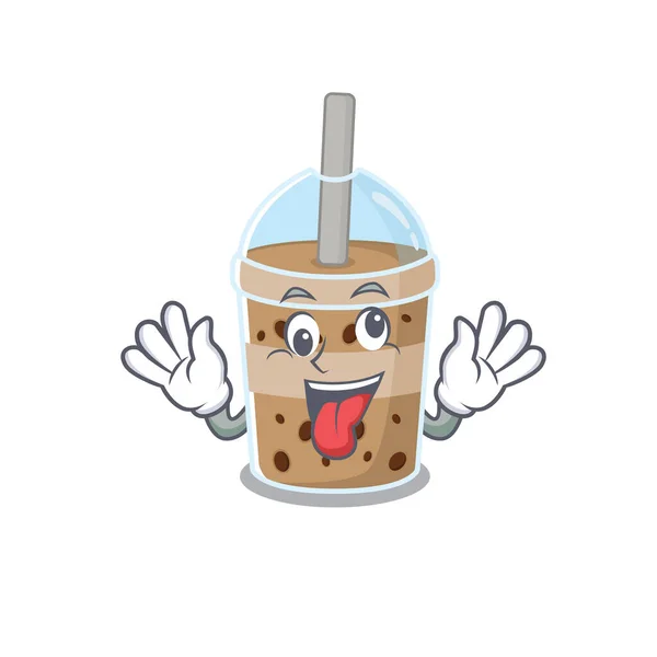 Ein Bild von verrücktem Gesicht Schokolade Bubble Tea Maskottchen Design-Stil — Stockvektor