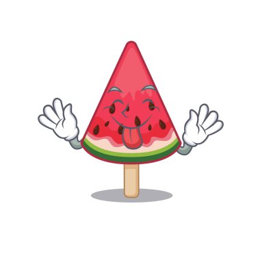 Komik yüzlü karpuzlu dondurma maskotu stili.
