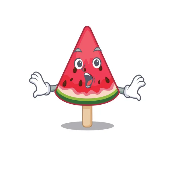 Kreslený postava melounové zmrzliny dělá překvapené gesto — Stockový vektor