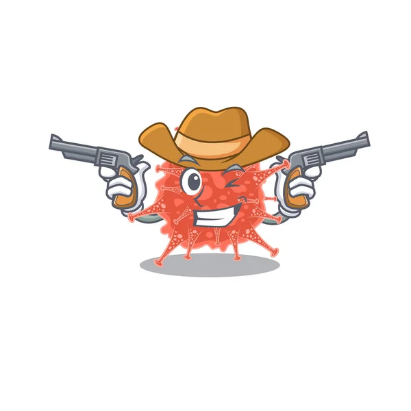 Funny orthocoronavirinae as a cowboy cartoon character holding guns — Stock Vector