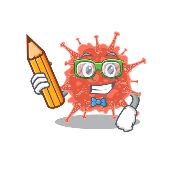 Um estudante inteligente orthocoronavirinae personagem com um lápis e óculos — Vetor de Stock