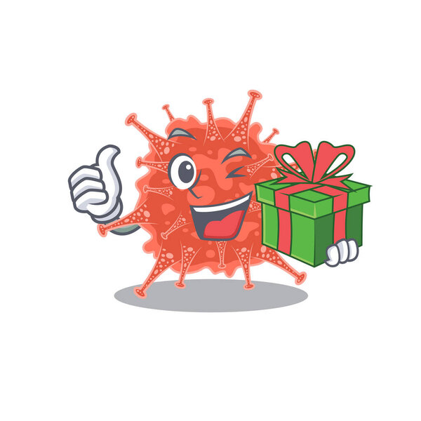 Smiley orthocoronavirinae мультяшный персонаж с подарочной коробкой
