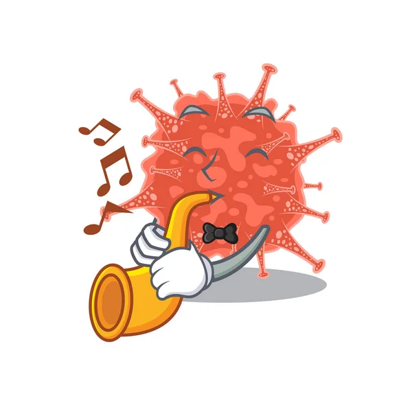 Orthocoronavirinae cartoon character design playing a trumpet — Stock Vector