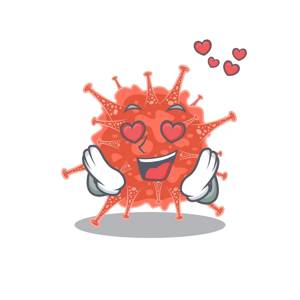 Bonito orthocoronavirinae personagem de desenho animado mostrando uma queda no rosto do amor — Vetor de Stock