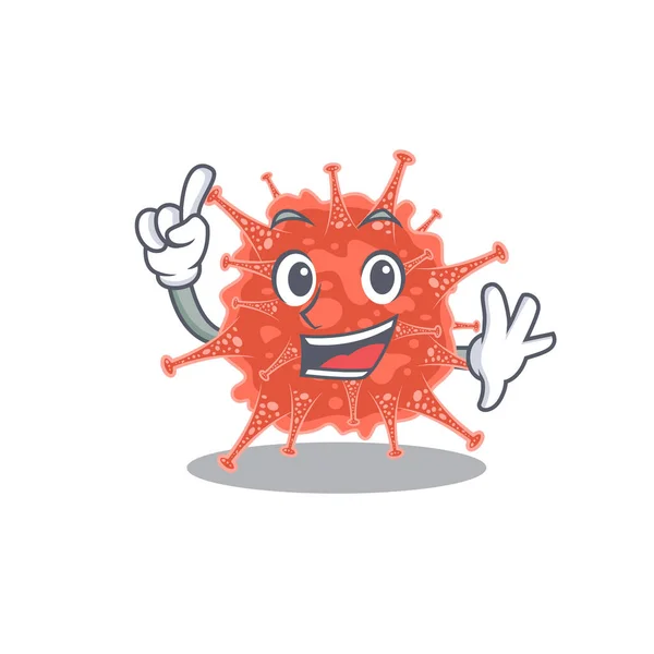 Jeden prst orthocoronavirinae v maskot karikatura postava stylu — Stockový vektor