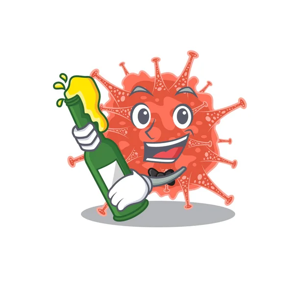 Orthocoronavirinae with bottle of beer mascot cartoon style — Stock Vector