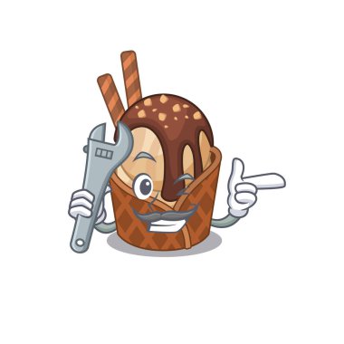 Havalı bir mekanik kahve dondurmalı çizgi film karakteri tasarımı.