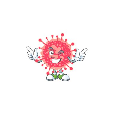 Komik koronavirüs acil durum çizgi film tasarımı. Göz kırpma yüzlü.