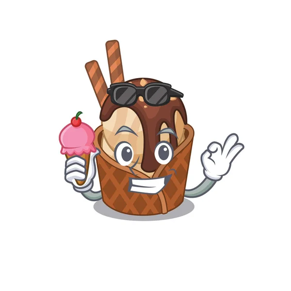 Cartoon character of coffee ice cream holding an ice cream — Stock Vector