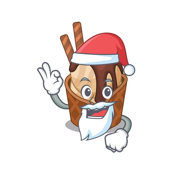 Koffie-ijs in Santa cartoon karakter ontwerp toont ok vinger — Stockvector
