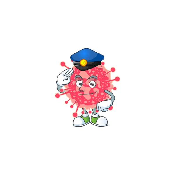 Een cartoon van coronavirus noodsituatie verkleed als een politieagent — Stockvector