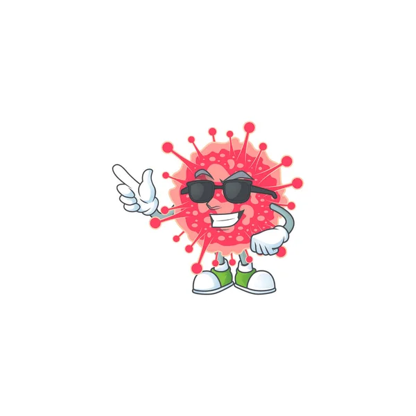 Cute coronavirus emergency cartoon character design style with black glasses — Stock Vector