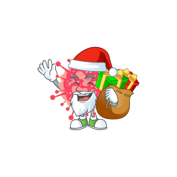 Coronavirus urgence personnage de bande dessinée de Santa avec boîte de cadeau — Image vectorielle