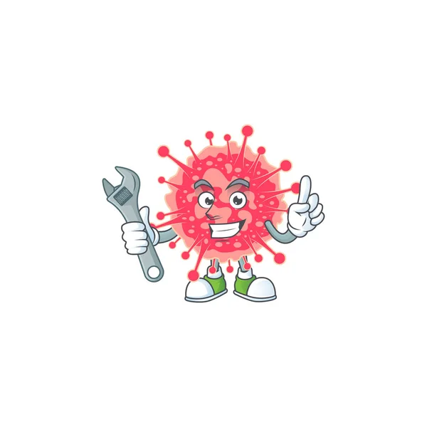 Concetto di progettazione mascotte di coronavirus meccanico di emergenza — Vettoriale Stock