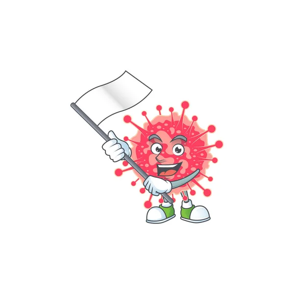 Ένα πατριωτικό σχέδιο χαρακτήρα μασκότ coronavirus έκτακτης ανάγκης κρατώντας όρθια σημαία — Διανυσματικό Αρχείο