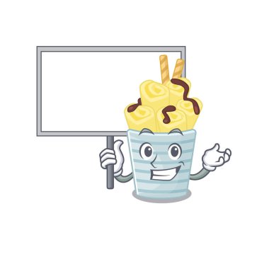 Dondurmalı muzlu tatlı çizgi film karakteri bir tahta getir.