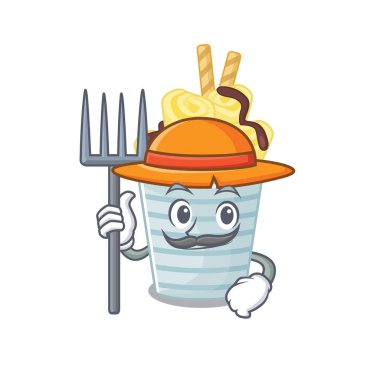 Dondurmalı muz rulosu, şapkası ve yabası olan çizgi film karakteri.