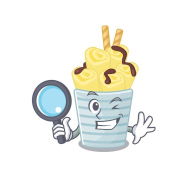 Akıllı Dedektif resim karakter tasarımında muzlu dondurma. Vektör illüstrasyonu