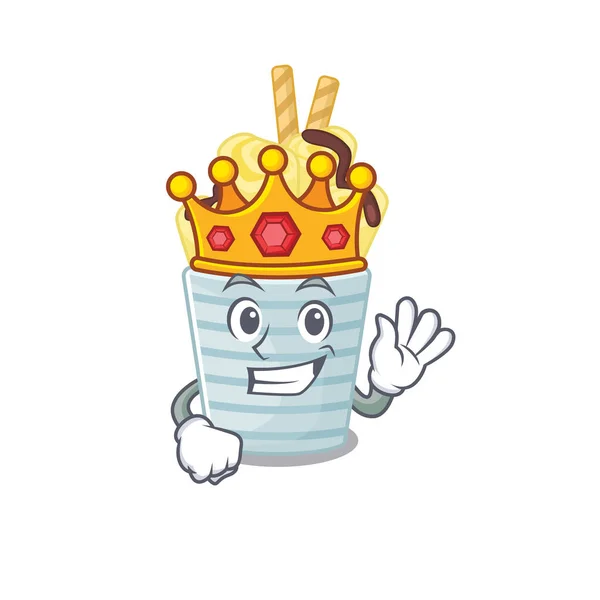 Królewski Król lodów banan rolki kreskówki postać design z koroną — Wektor stockowy