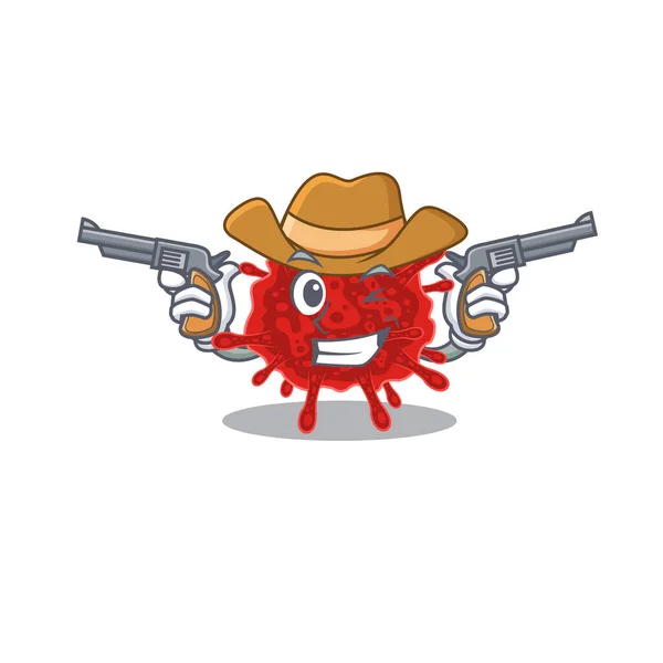 Funny Buldecovirus Cowboy Cartoon Character Holding Guns Vector Illustration — Stock Vector