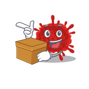 Buldecovirus çizgi film tasarımı tarzında bir kutuya sahip. Vektör illüstrasyonu