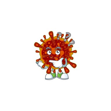 Mikrofon kullanan sevimli ölümcül koronvirüs çizgi film karakteri.