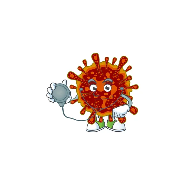 Um personagem de desenho animado de médico coronvirus mortal usando ferramentas — Vetor de Stock