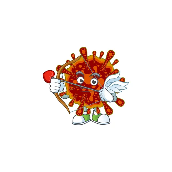 带有箭头和翅膀的致命珊瑚病毒丘比特的甜美卡通人物 — 图库矢量图片