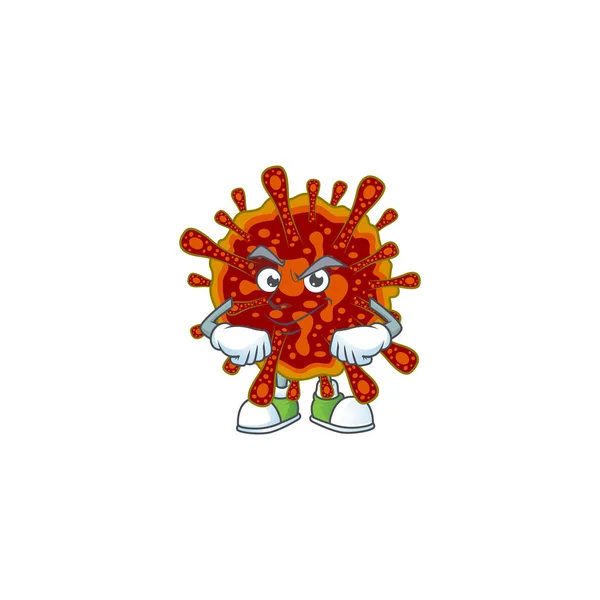 Um ícone de design de mascote coronvirus mortal com gesto confiante — Vetor de Stock