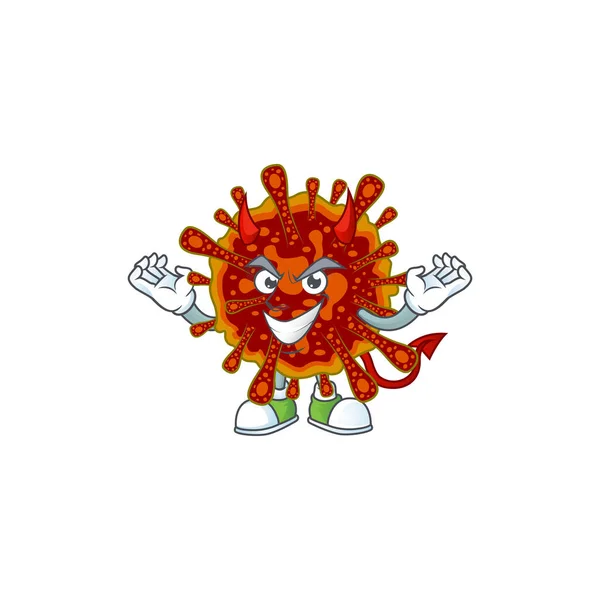 Immagine del cartone animato di coronvirus mortale nel disegno del personaggio del cartone animato diavolo — Vettoriale Stock