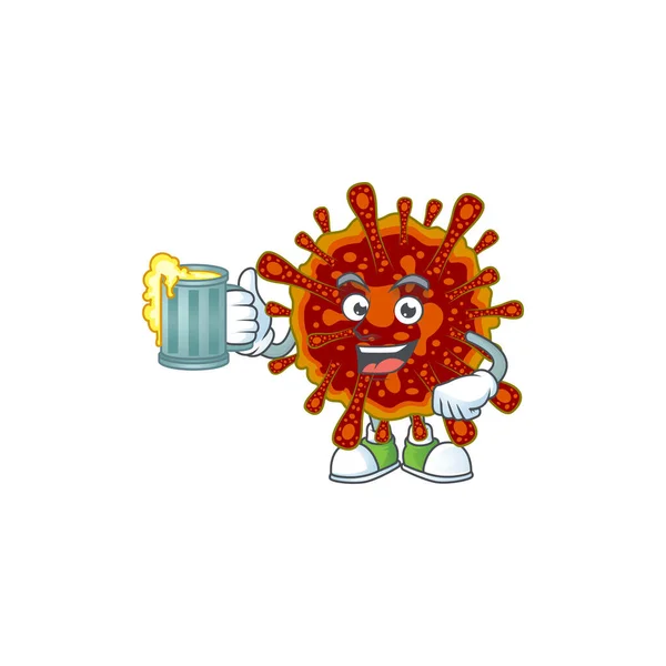 A cartoon concept of deadly coronvirus with a glass of beer — Stock Vector