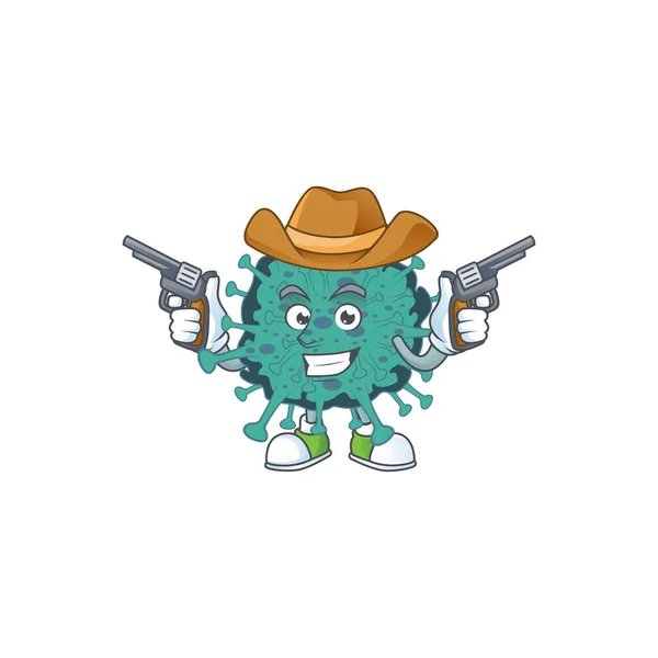Cool cowboy rajzfilm design kritikus coronavirus holding fegyverek — Stock Vector