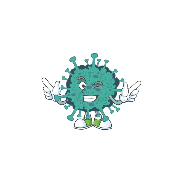 Vtipný kritický koronavirus kreslený design styl s mrknutím oka tvář — Stockový vektor