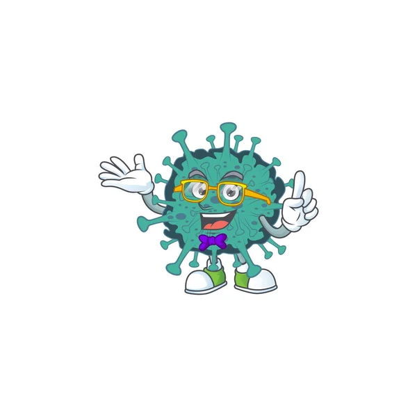Super engraçado coronavírus crítico no estilo de design mascote nerd —  Vetores de Stock