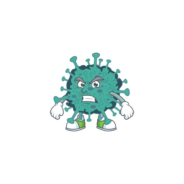 Charmoso crítico coronavírus mascote design estilo acenando mão — Vetor de Stock