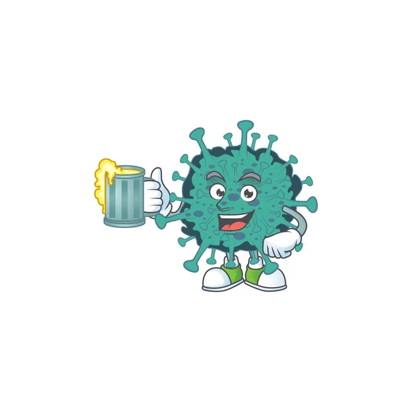 Egy rajzfilm koncepció a kritikus koronavírus egy pohár sörrel — Stock Vector