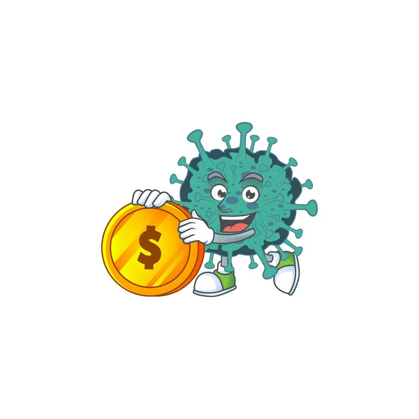 Mascot cartoon character style of critical coronavirus showing one finger gesture — Stock Vector